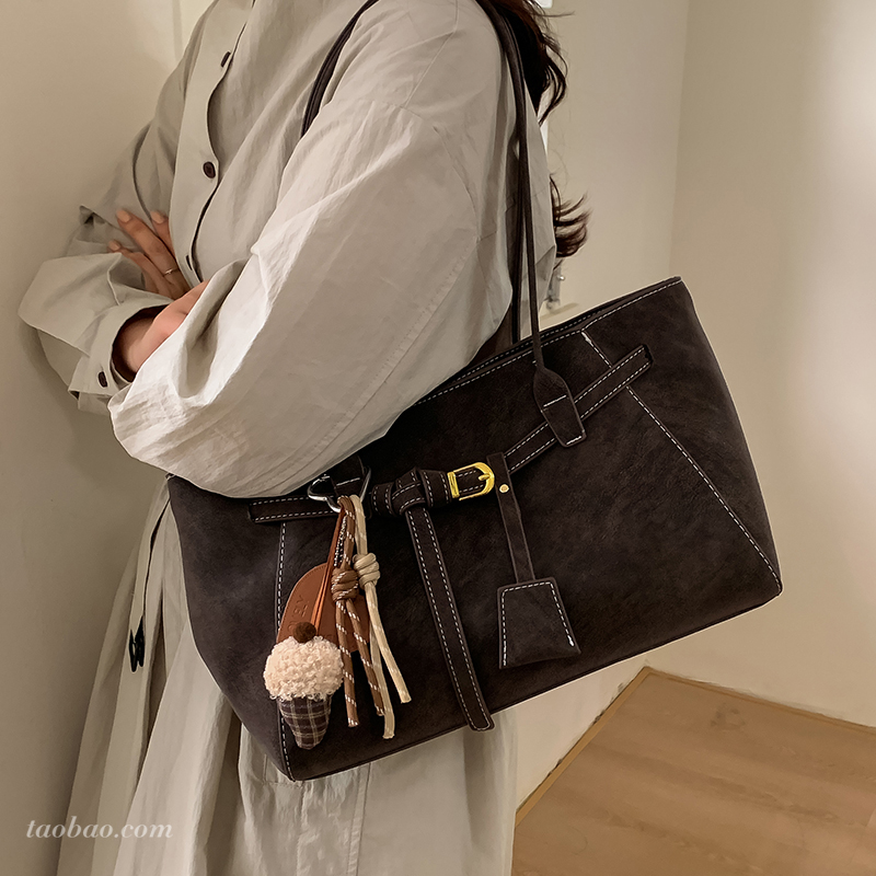 麂皮绒通勤单肩斜挎托特包