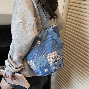 休闲大容量牛仔布包包女2026新款 通勤百搭单肩包松弛感手提水桶包
