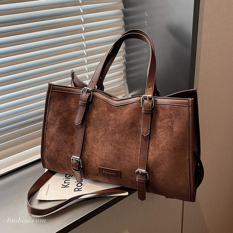 简约高级感麂皮绒托特包