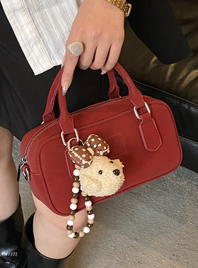 今年流行爆款小包包2026新款时尚百搭斜挎包红色女士手提保龄球包