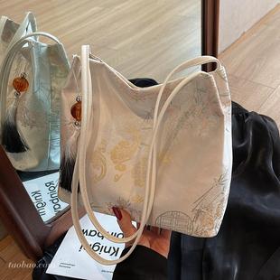 新中式 漢服托特包 通勤百搭單肩腋下包夏季 國風刺繡包包女2025新款