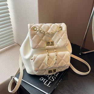 时尚 百搭链条后背包出游旅行迷你小书包 菱格绣线女双肩包2025新款