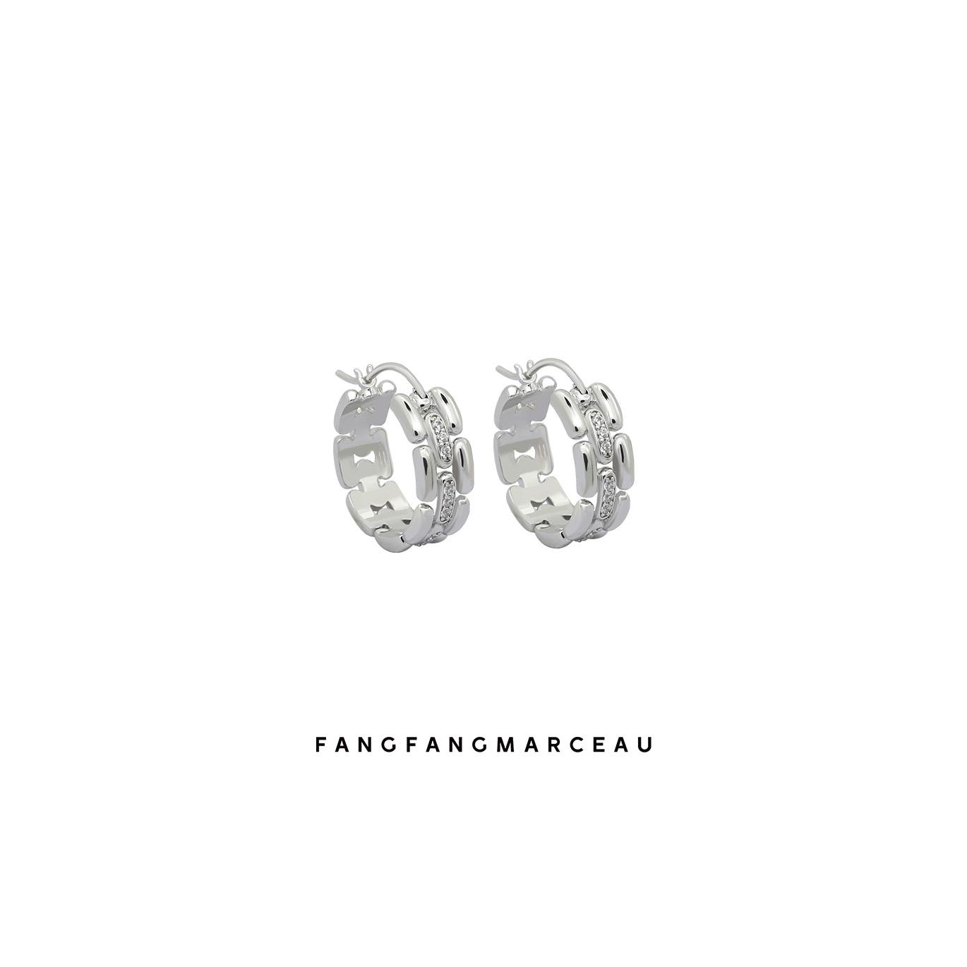 【官方直营】FANGFANGMARCEAU“时间”925银百搭通勤表链闪钻耳环