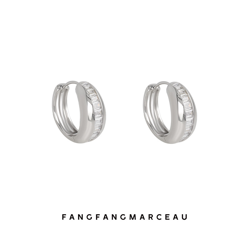 符龙飞同款925银排钻耳环