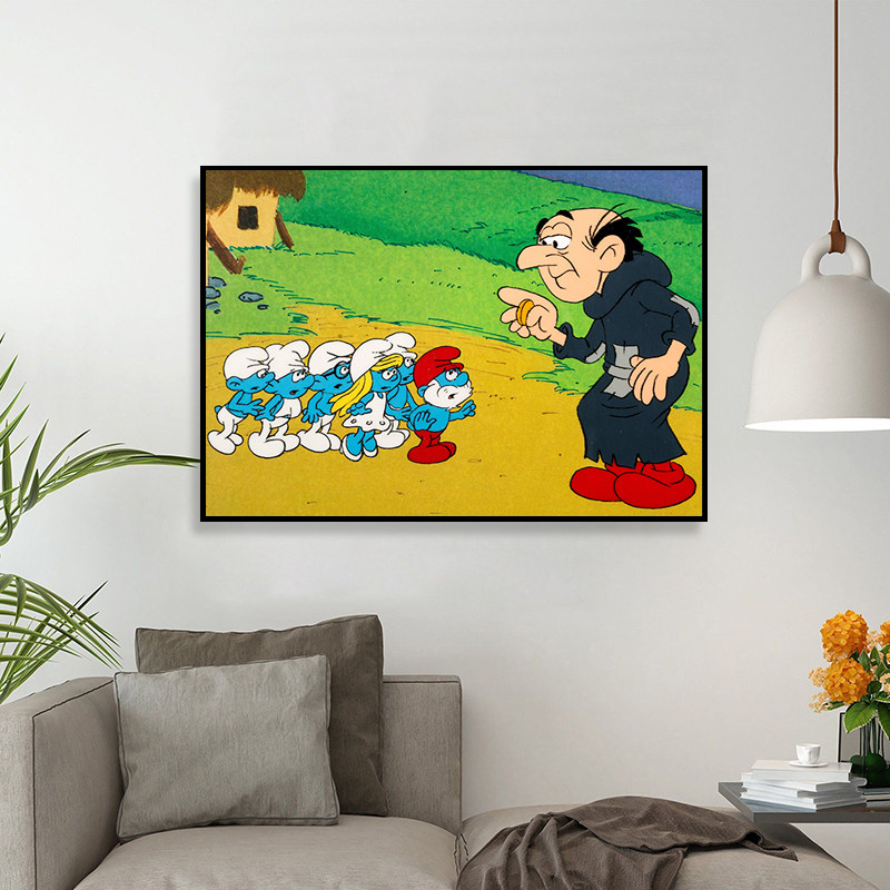 the smurfs 蓝精灵电影海报装饰画80年代可爱卡通儿童房床头挂画