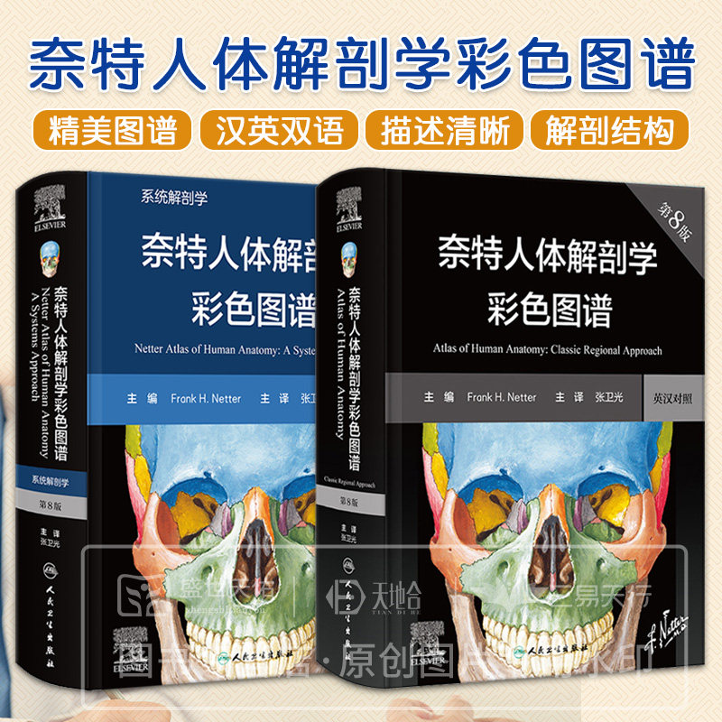 奈特人体解剖学彩色图谱 第8版+系统解剖学 2本 英汉对照 人民卫生出版社 神经系统和感觉器 脑神经与颈神经 常用视图放射学影像