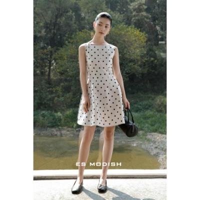 吉姆姐姐 ES MODISH-赫本风斑点印花高腰休闲背心连衣裙 4378