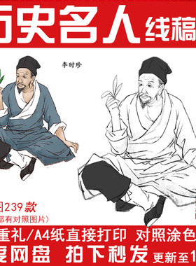 手绘白描古代历史名人名医名士古代诗人国学人物线稿插画简笔素材