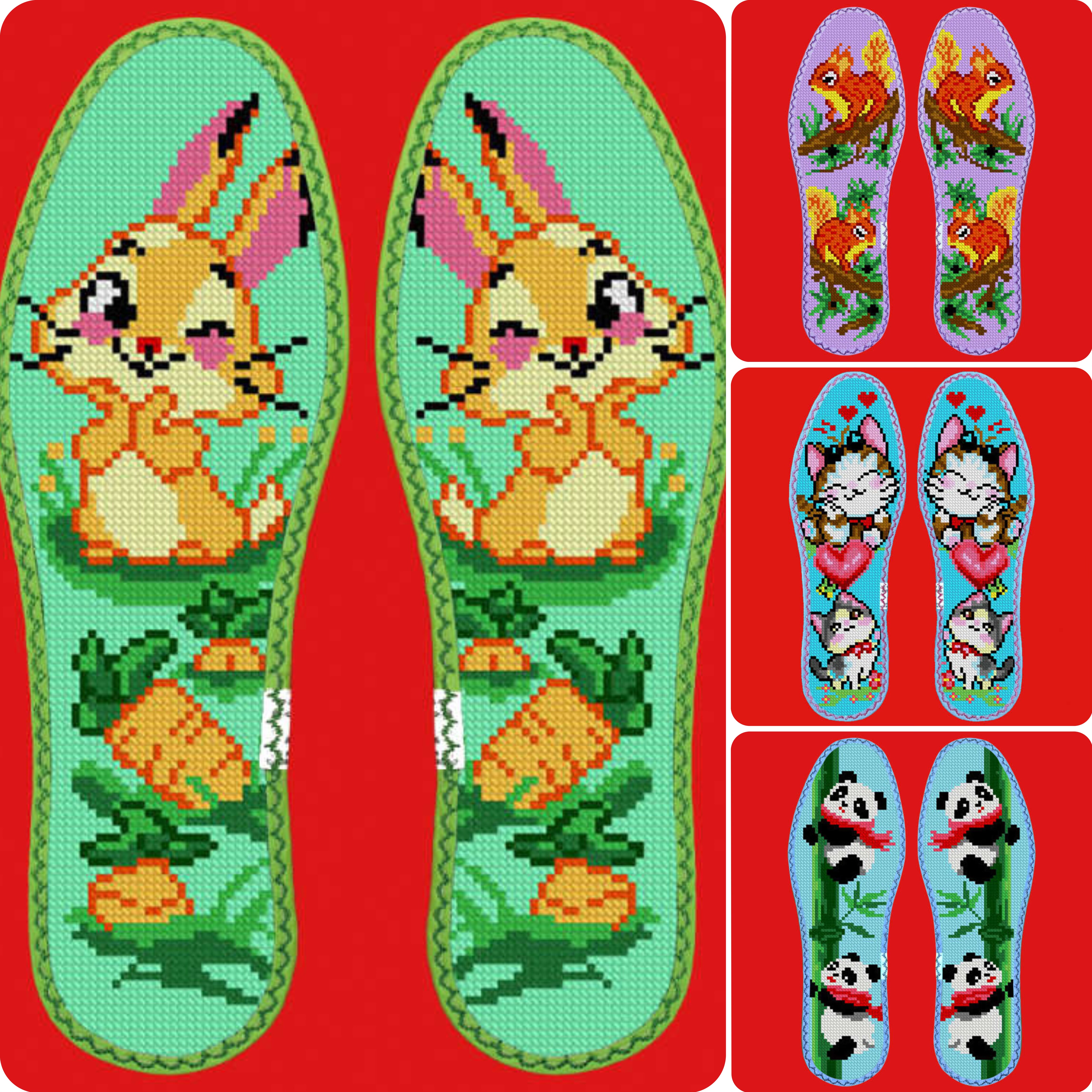 玫瑰香花边七层纯棉布十字绣鞋垫