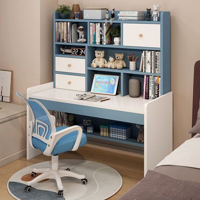 儿童学习桌书桌家用卧室中小学生写作业桌子书桌书柜收纳一体桌