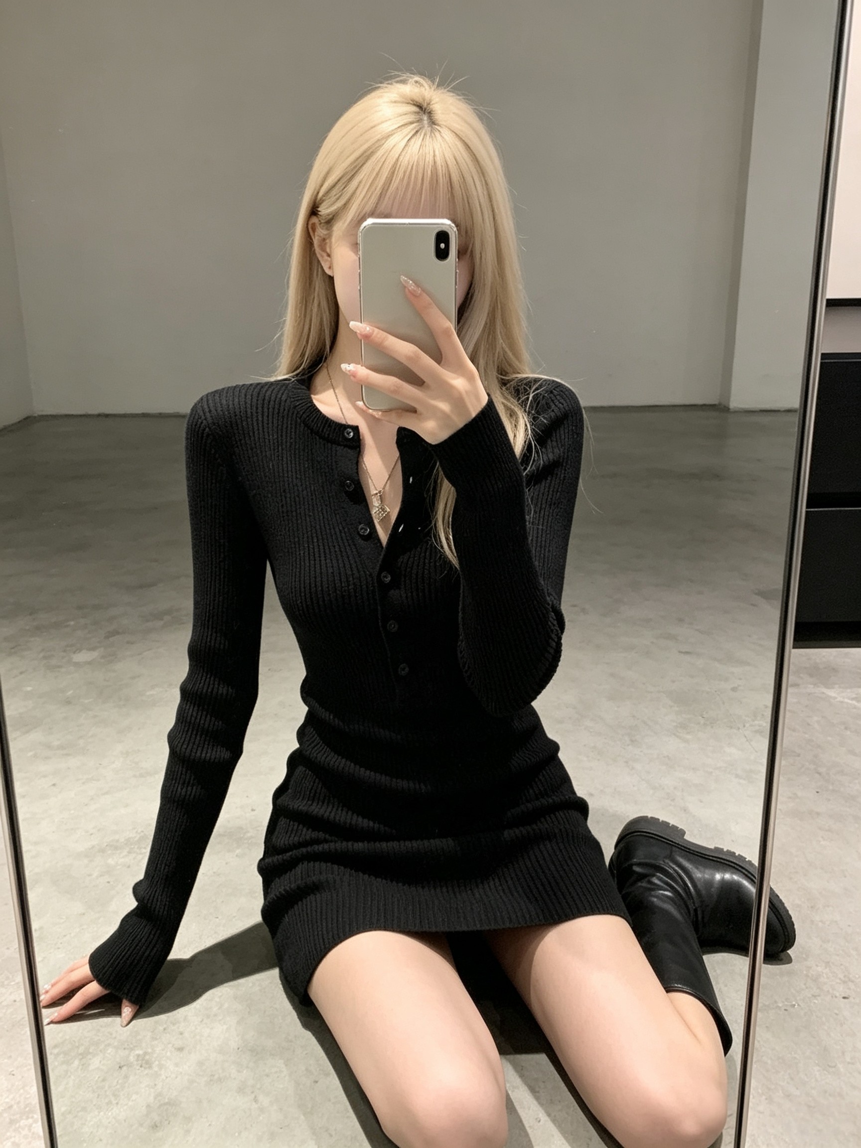 黑色紧身针织连衣裙女2026秋冬新款长袖气质内搭打底包臀毛衣短裙