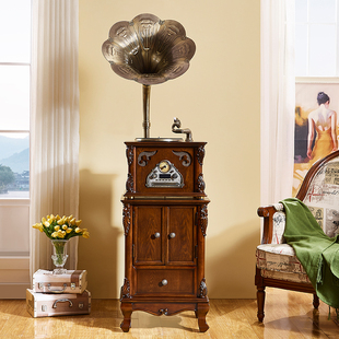 客厅造型电唱机仿古大喇叭音响 中美式 欧式 复古黑胶唱片留声机台式