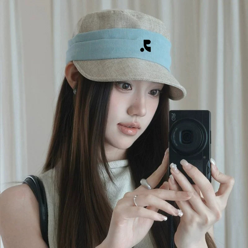 RR正品韩系仿亚麻平顶马术帽女