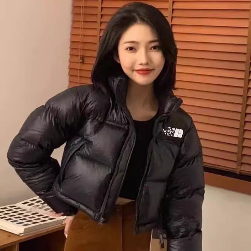 亮面肯豆风羽绒服90%鹅绒小个子立领1984款超短款三格面包服女冬