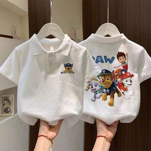 洋气纯棉衣服宝宝翻领上衣 汪汪队男童t恤短袖 polo衫 夏装 2025新款