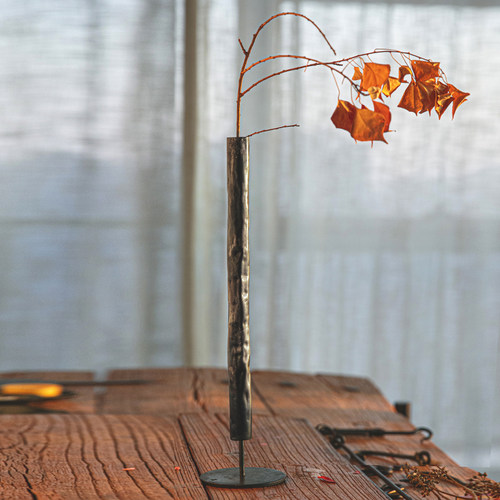 中古风手作捶打铁艺花器侘寂风干花插花瓶民宿茶室装饰摆件