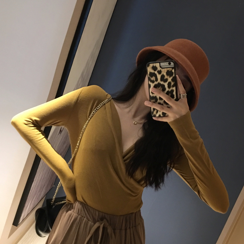 Real price 2021 spring new gentle cross collar Long Sleeve Top + Korean high waist slim wide leg pants