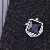 深邃蓝八边形人造星空石领针西服西装 复古男士 胸针 别针胸花领扣