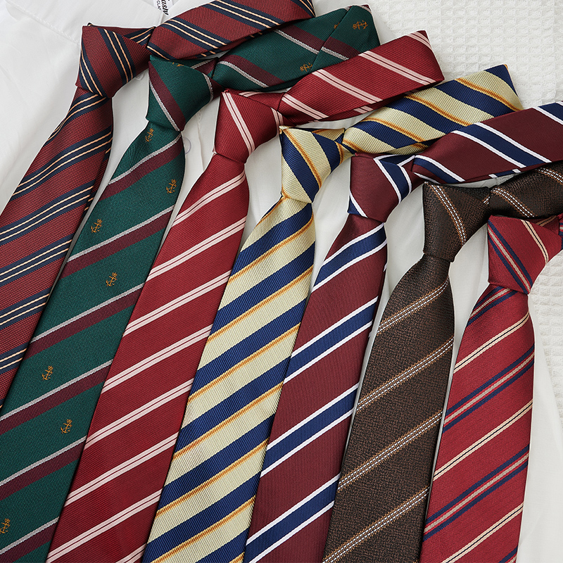 赤绀金红色条纹日系学院风领带女毕业照棕色男学士服领结