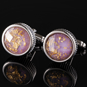 衬衫 法式 钉 水晶玻璃圆形金箔紫色时尚 高端西装 袖 扣男士