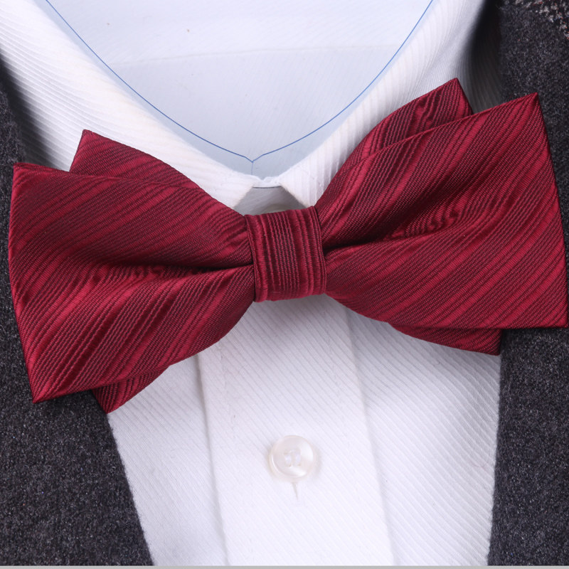 双折红色领结男结婚婚礼新郎优雅伴郎兄弟团黑色西装英伦风蝴蝶结