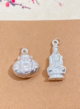 S999纯银观音弥勒佛吊坠男女足银菩萨宝宝挂坠吊牌手工平安坠子A