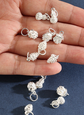 999纯银挂坠配件莲花松果葫芦实心项链吊坠DIY串珠材料手链配饰品