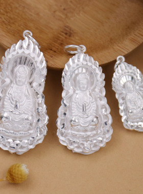 观音菩萨足银手工情侣弥勒佛吊坠