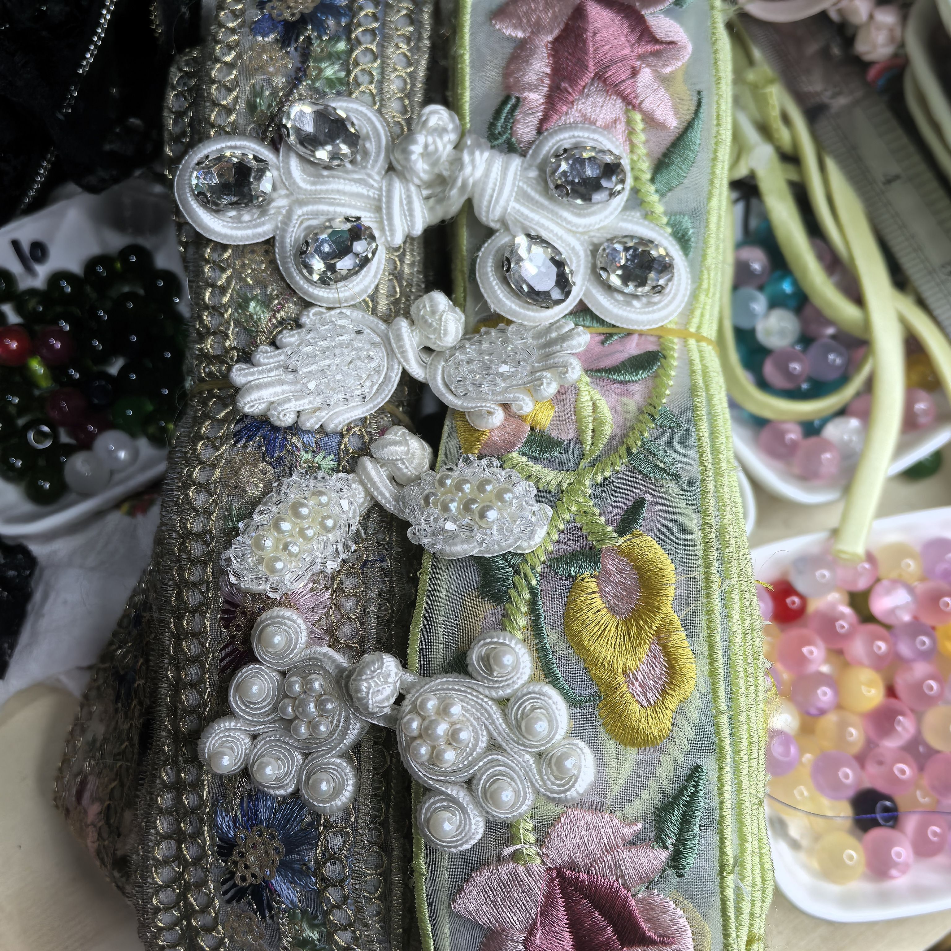 服装珍珠钉水晶珠盘扣扣子旗袍中国风琵琶草莓葫芦二三轮黑白纽扣