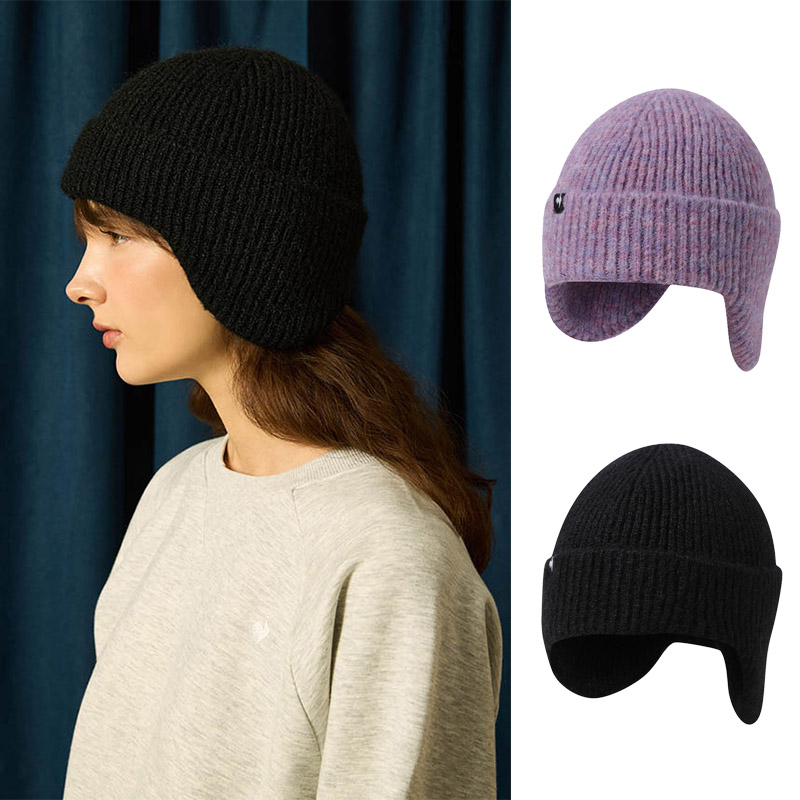 法国公鸡韩国代购25冬男女户外运动休闲羊毛混纺针织保暖护耳帽