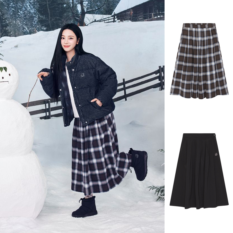 NORDISK大白熊韩国代购25冬柳智敏海报款松紧腰宽松捏褶半身长裙