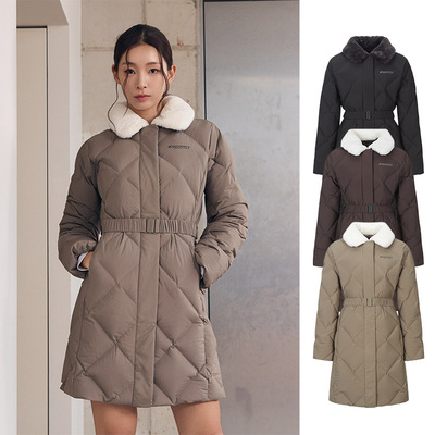 DISCOVERY韩国代购25冬女士户外休闲钻石衔缝保暖收腰长款羽绒服