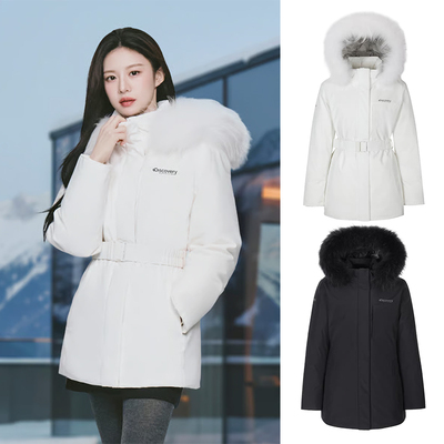 DISCOVERY韩国代购25冬女户外防水防风毛领中长款鹅绒羽绒服