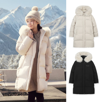 DISCOVERY韩国代购25冬男女儿童户外毛领保暖长款鹅绒羽绒服外套