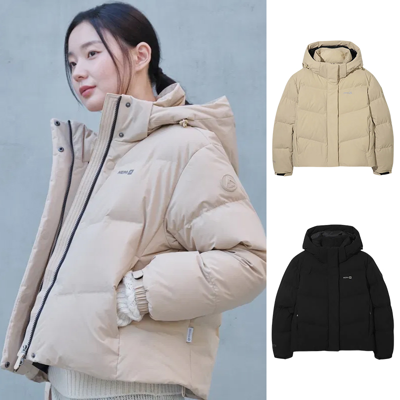 NEPA韩国代购25冬女士户外休闲2L防风保暖防寒连帽鹅绒加厚羽绒服