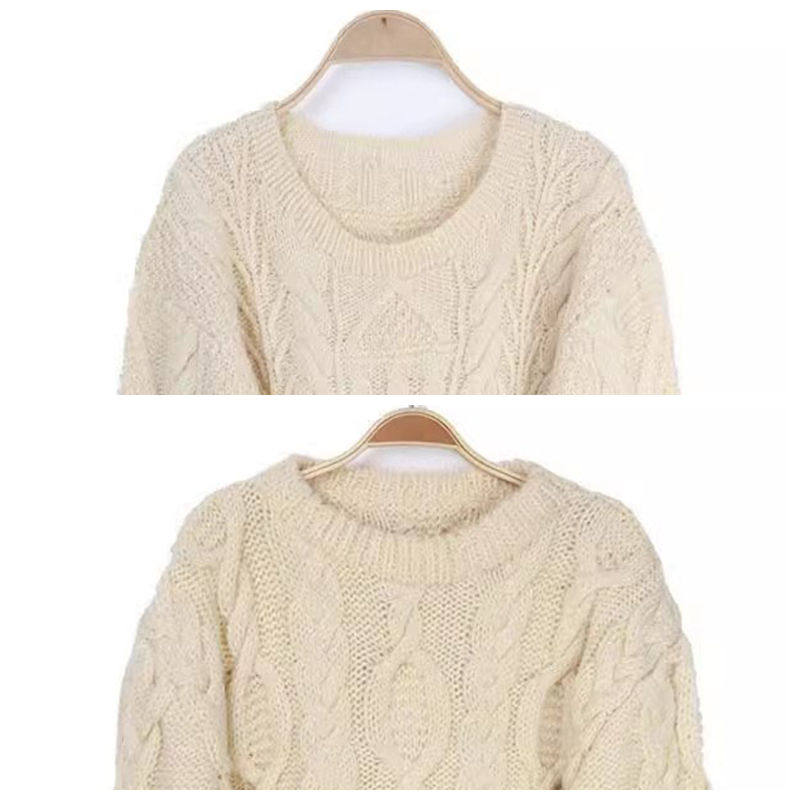 Vintage古着孤品日本冬粗棒针编织羊毛复古毛衣 麻花缆绳纹厚实