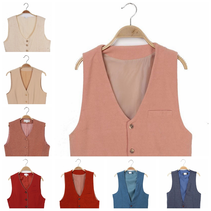 vintage古着马甲孤品日本复古文艺通勤宽松马夹 糖果色纯色简约