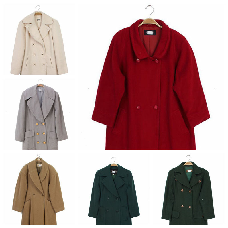 vintage古着孤品复古秋冬日本羊毛呢女式大衣 糖果色多色双排扣