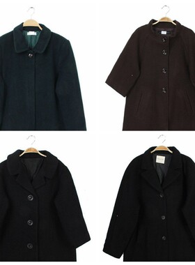 日本古着vintage孤品通勤毛呢单排扣女式复古大衣 深色简约都市风