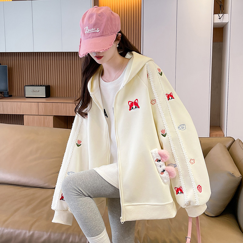 2025秋新款刺绣甜美学院韩版H型卫衣棒球服减龄时尚百搭宽松外套