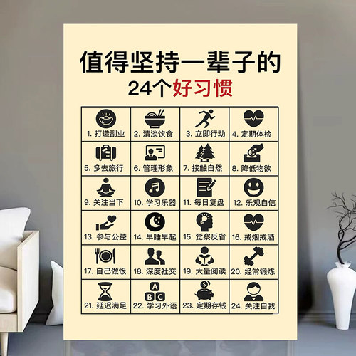 值得坚持一辈子的24个好习惯自我激励自律励志宣传海报墙贴画