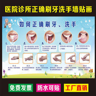 幼儿正确刷牙方法儿童刷牙步骤图刷牙儿歌口诀表诊所牙科口腔贴画