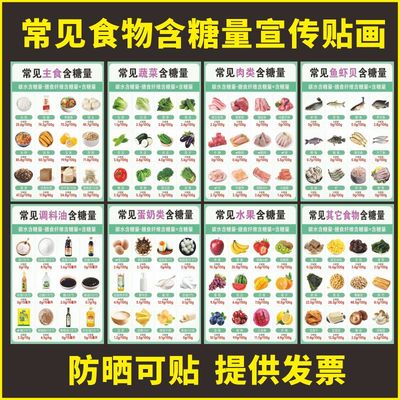 常见食物含糖量展示墙贴画常见主食蔬菜水果含糖量挂图海报