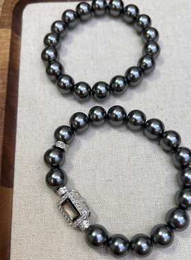大溪地黑珍珠手链天然黑贝壳扣