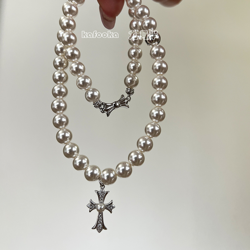 M家联名款S925银十字架珍珠项链