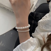 法式 高级 正圆施家珍珠手链轻奢小众精致叠戴弹力绳双层手串24新款