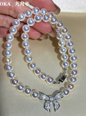甜美蝴蝶结AK澳白珍珠锁骨链