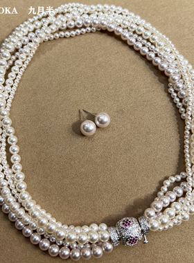 澳白曼塔玫瑰珍珠多层缠绕项链