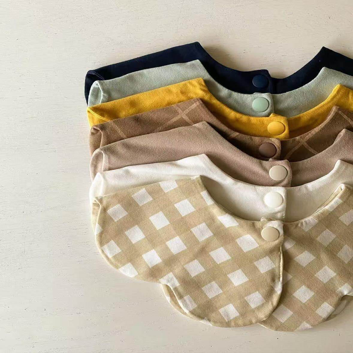 Konny儿童碎花格子花边围兜辅食用品婴儿宝宝口水巾吃饭防弄脏