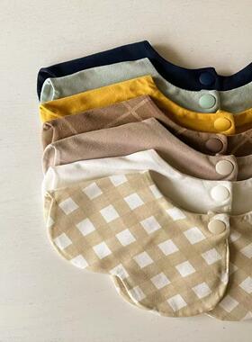 Konny儿童碎花格子花边围兜辅食用品婴儿宝宝口水巾吃饭防弄脏